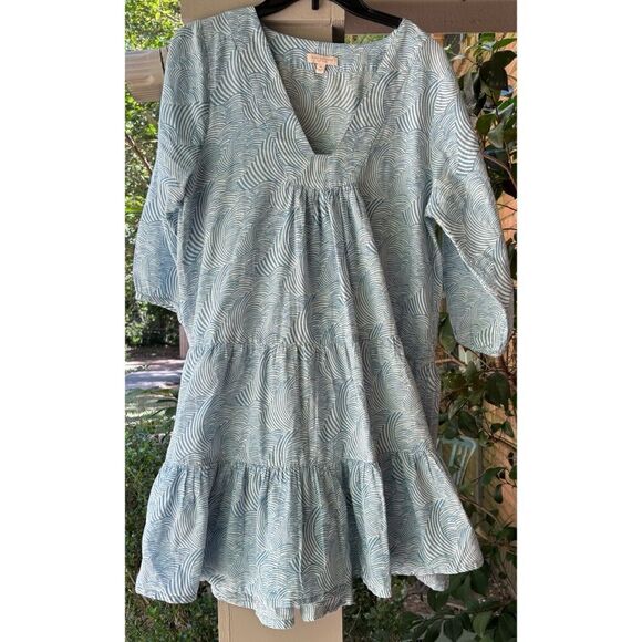 Pink Chicken Blue Print Cotton Summer dress Size M - Picture 3 of 6